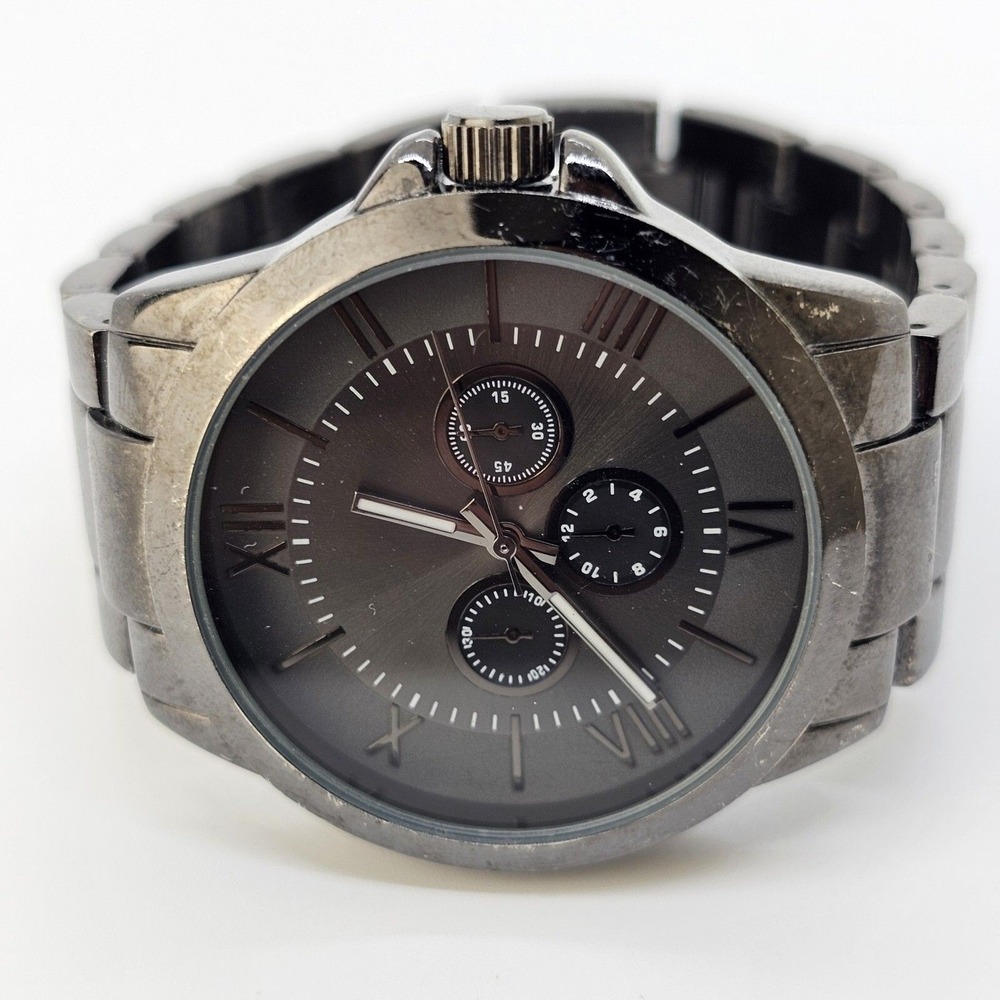 Men's Watch 40MM Dark Gray Case Dial Bracelet Bands 6.5" Wrist‎ New Battery